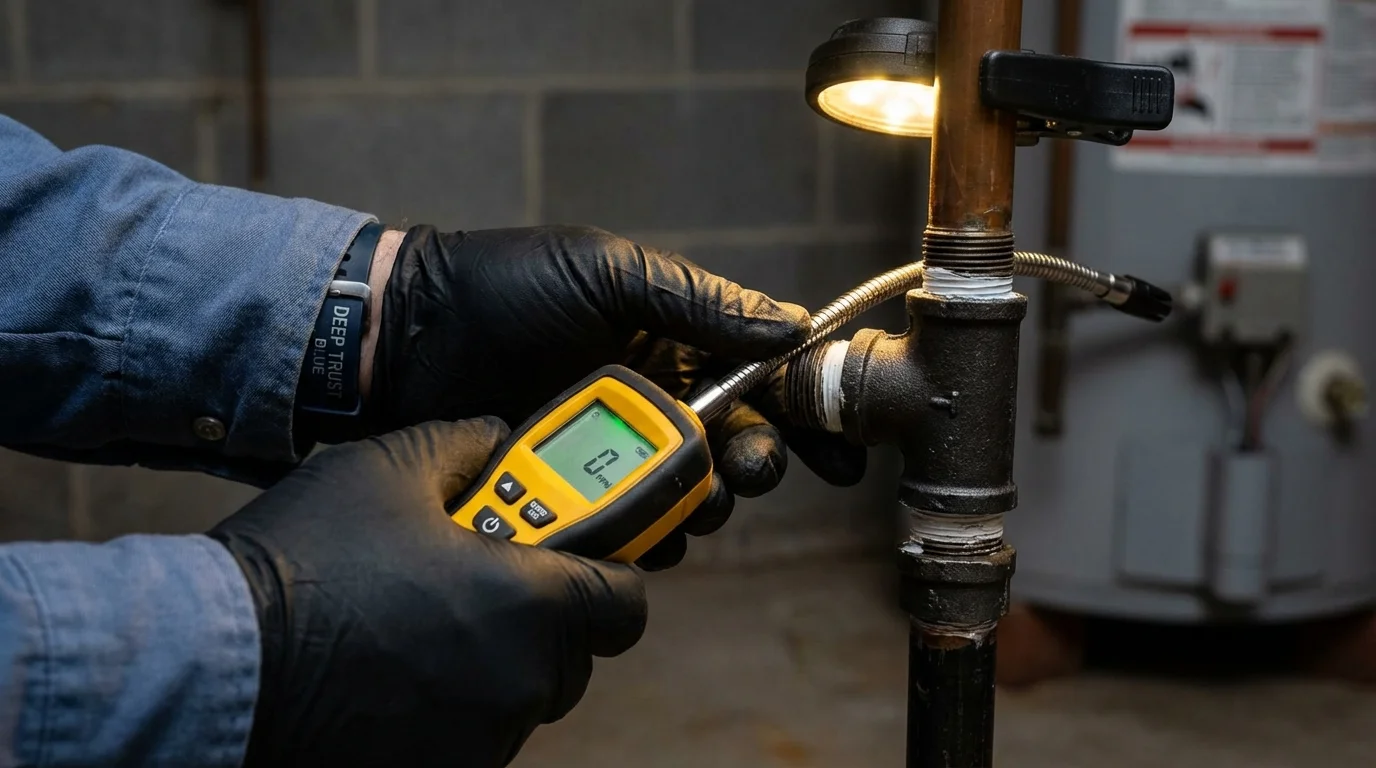 Gas leak detection with electronic sniffer by Johns Plumbing LLC in Middlefield