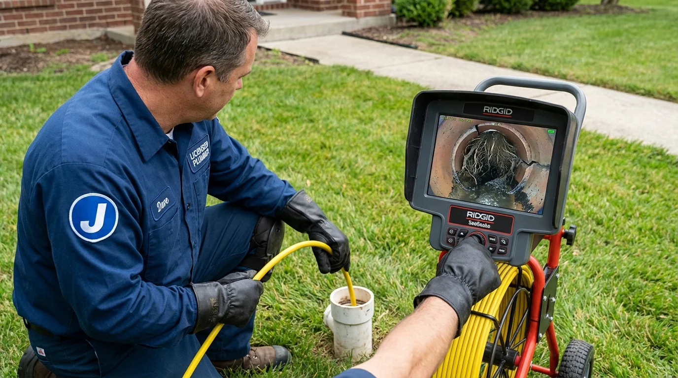 Sewer camera inspection being performed by Johns Plumbing LLC in Middlefield