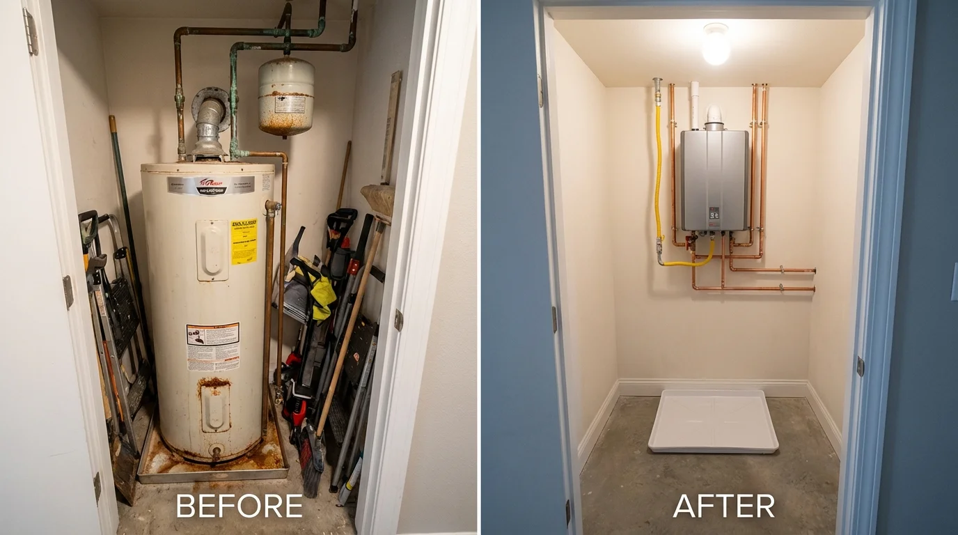 Tank water heater versus wall-mounted tankless unit comparison for Middlefield, OH homeowners